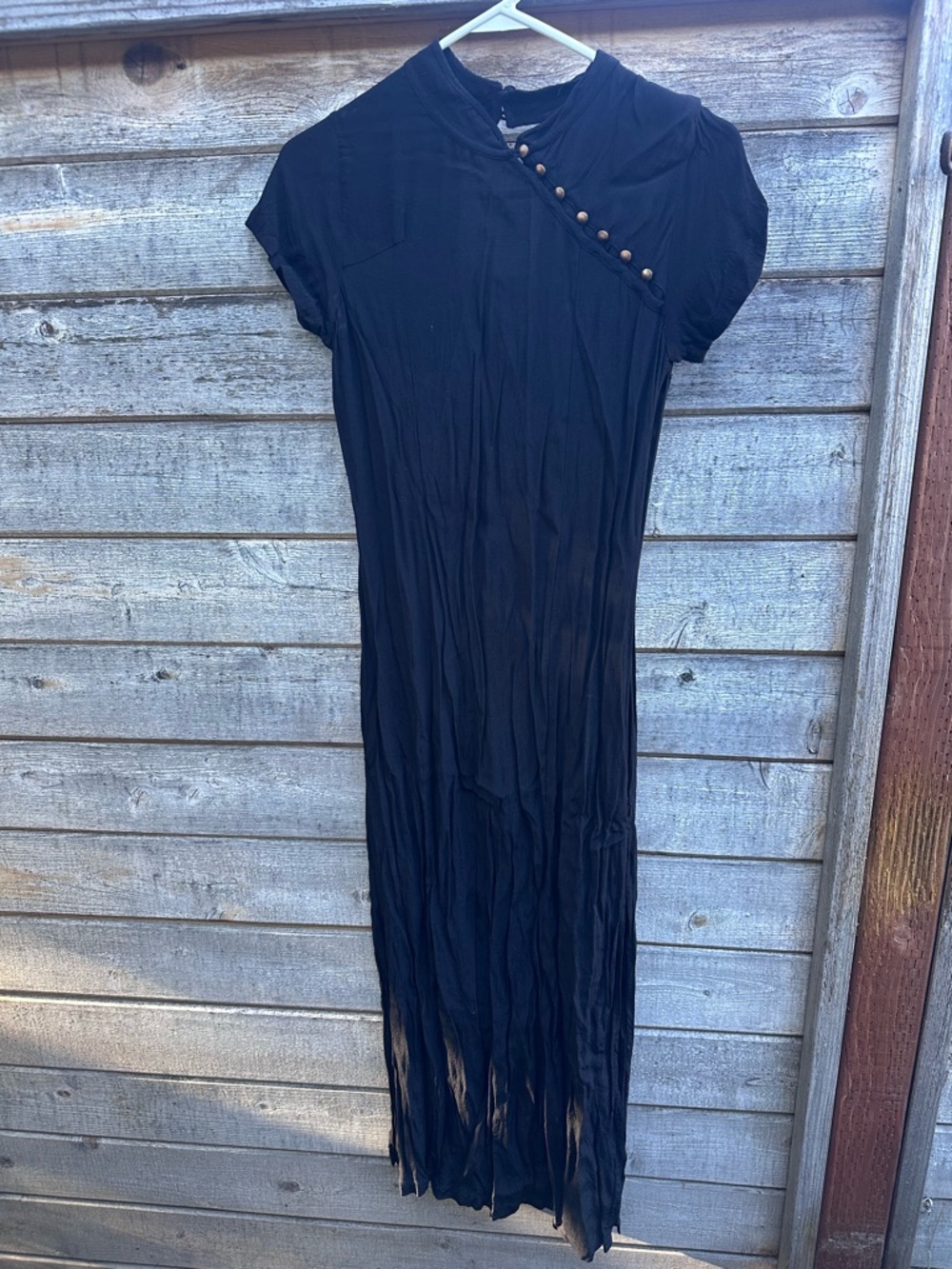 Cleobella Black Short-Sleeve Maxi Dress with Button Detail